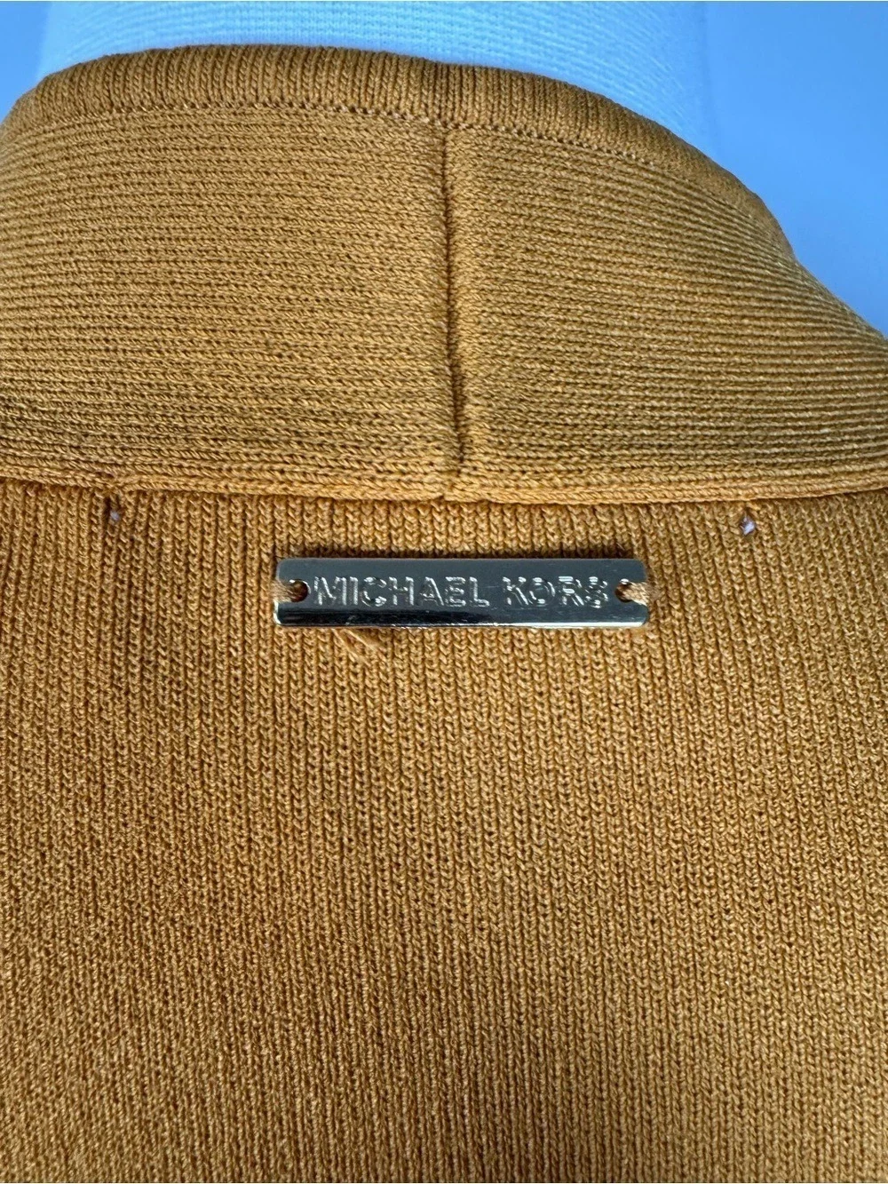 Michael Kors Mustard V-Neck Ribbed Midi Knit Dress Large